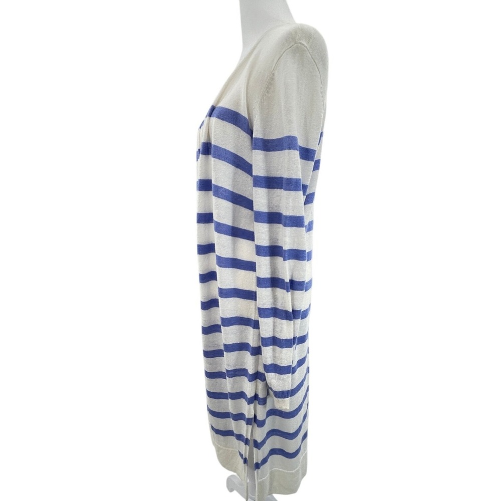 Talbots Linen Blend Blue Stripe Long Cardigan Duster Lightweight Coastal M - Picture 6 of 9